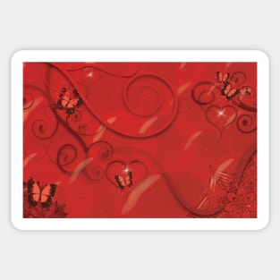 Hearts Twinkling, Vines Creeping, Butterflies Flying, Bubbles Floating , Flowers & Leaves in a Fantasy World of Red Sticker